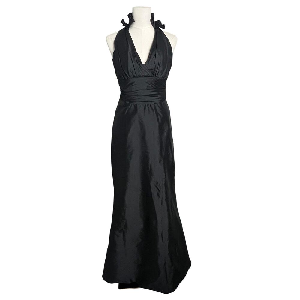 Jim Hjelm Occasions Dress Womens 8 Black Satin Halter Mermaid Gown Formal Plunge